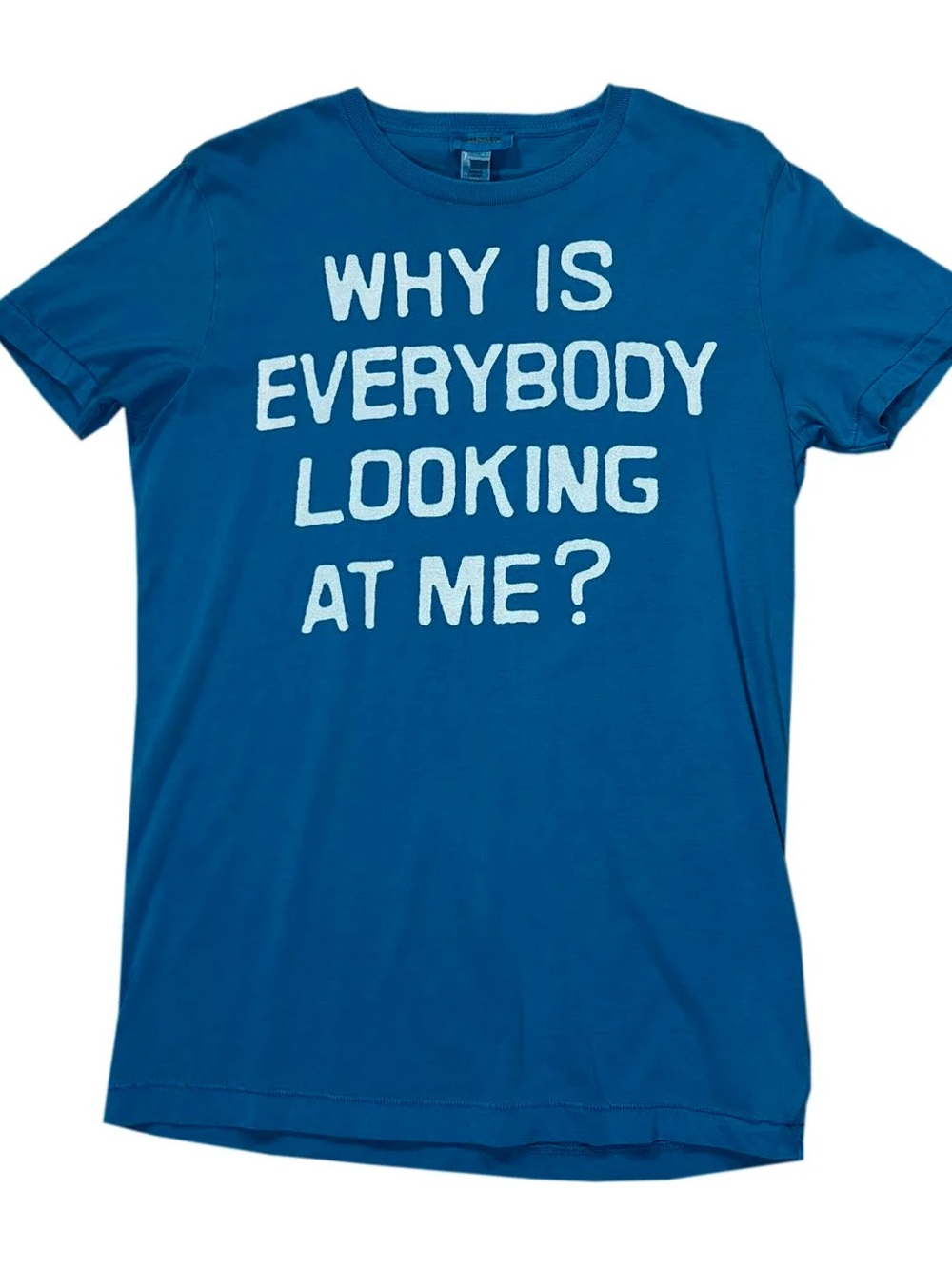 Vintage Diesel Why Is Everybody Looking At Me Blue T Shirt (Size L)